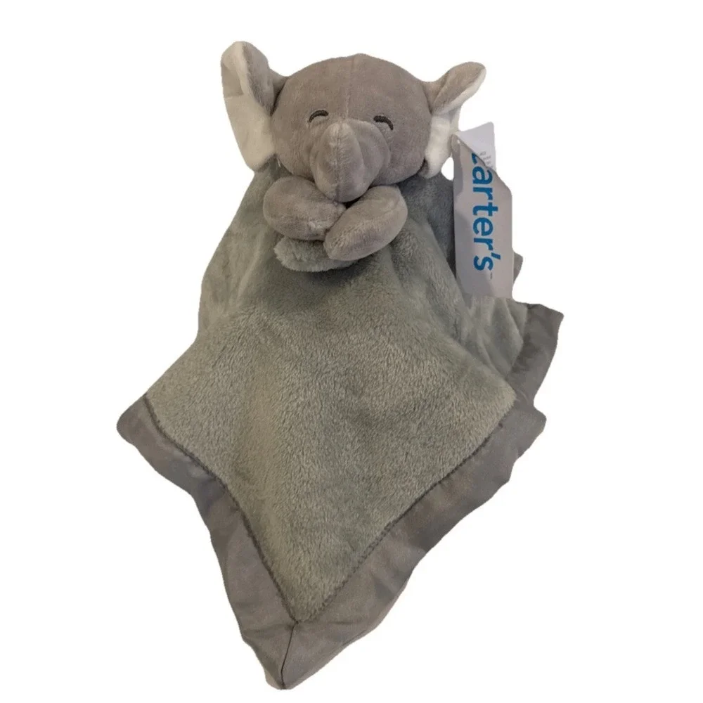 Carters Gray Elephant Baby Lovey Plush Security Blanket Silk Lining & Bottom NWT
